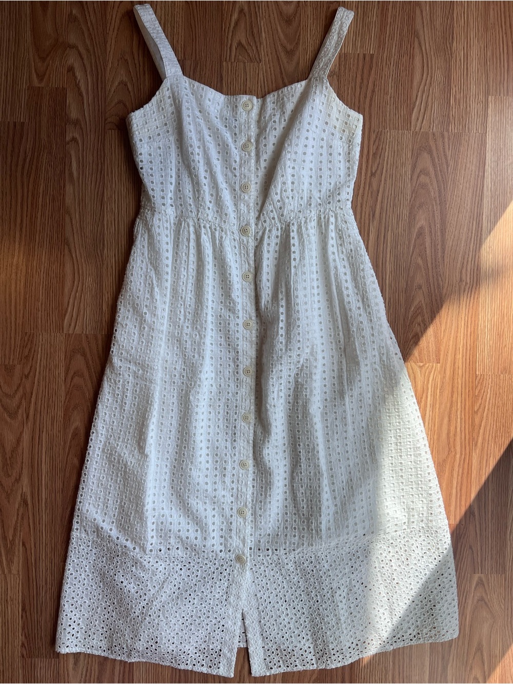 J. Crew White Eyelet Midi Sundress with Button Front
